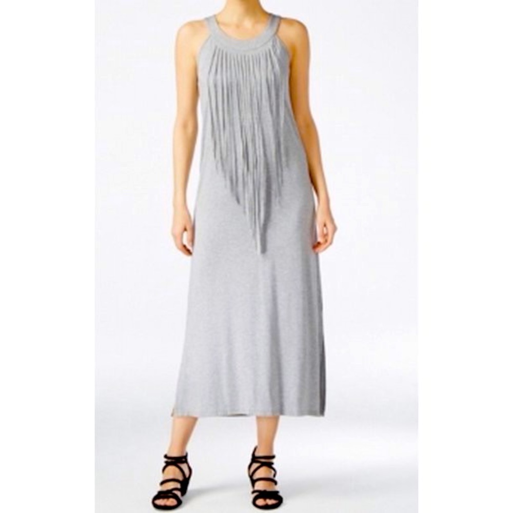 Kensie Gray Fringe Maxi Dress